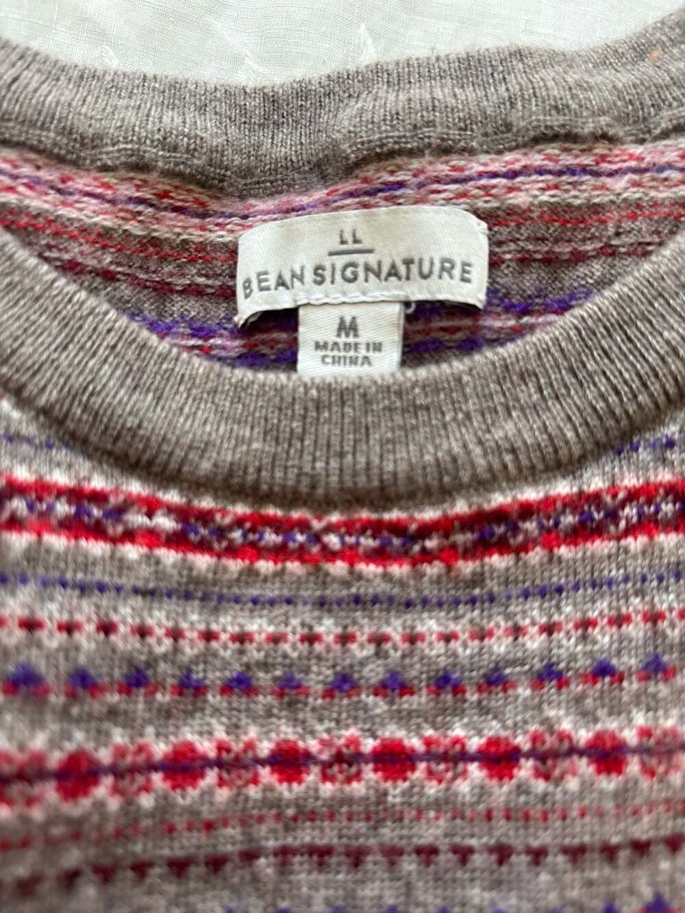 L.L. Bean Signature Women's 100% Wool Fair Isle Crewneck Sweater Size M